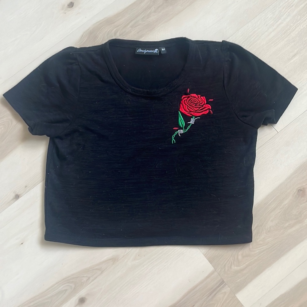 Sourpuss embroidered crop sweater tee shirt